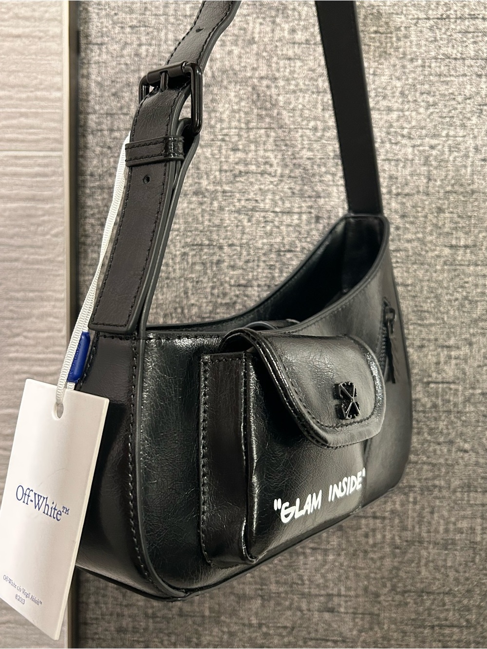 Off-White The Jitney Black Leather Shoulder Bag with White Text - Picture 2 of 16